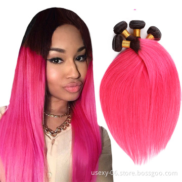 Colored Hair Bundle Wholesale Virgin Brazilian Hair Weave Bundles 2 Tone 1B Pink Straight Ombre Human Hair Bundles